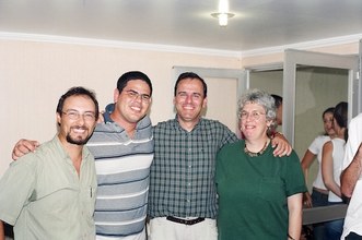 Mauro, Paulo, Pedro and Carol Horvitz. Campinas, after Paulo's defense of master