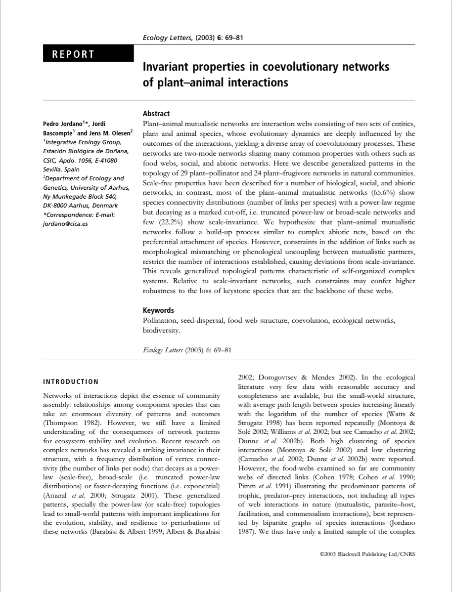 First page of Jordano et al. 2003